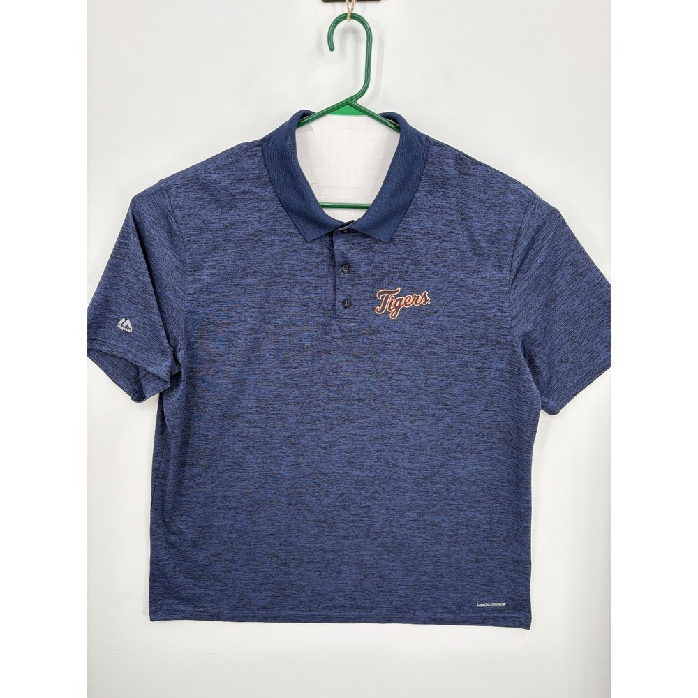 Majestic Cool Base Men's Detroit Tigers MLB Baseball Navy Blue Polo Shirt, 2XL